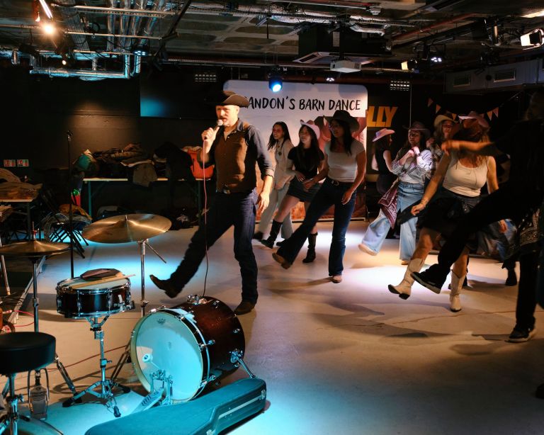 Team building line dancing workshop in London with Brandon's Barn Dance